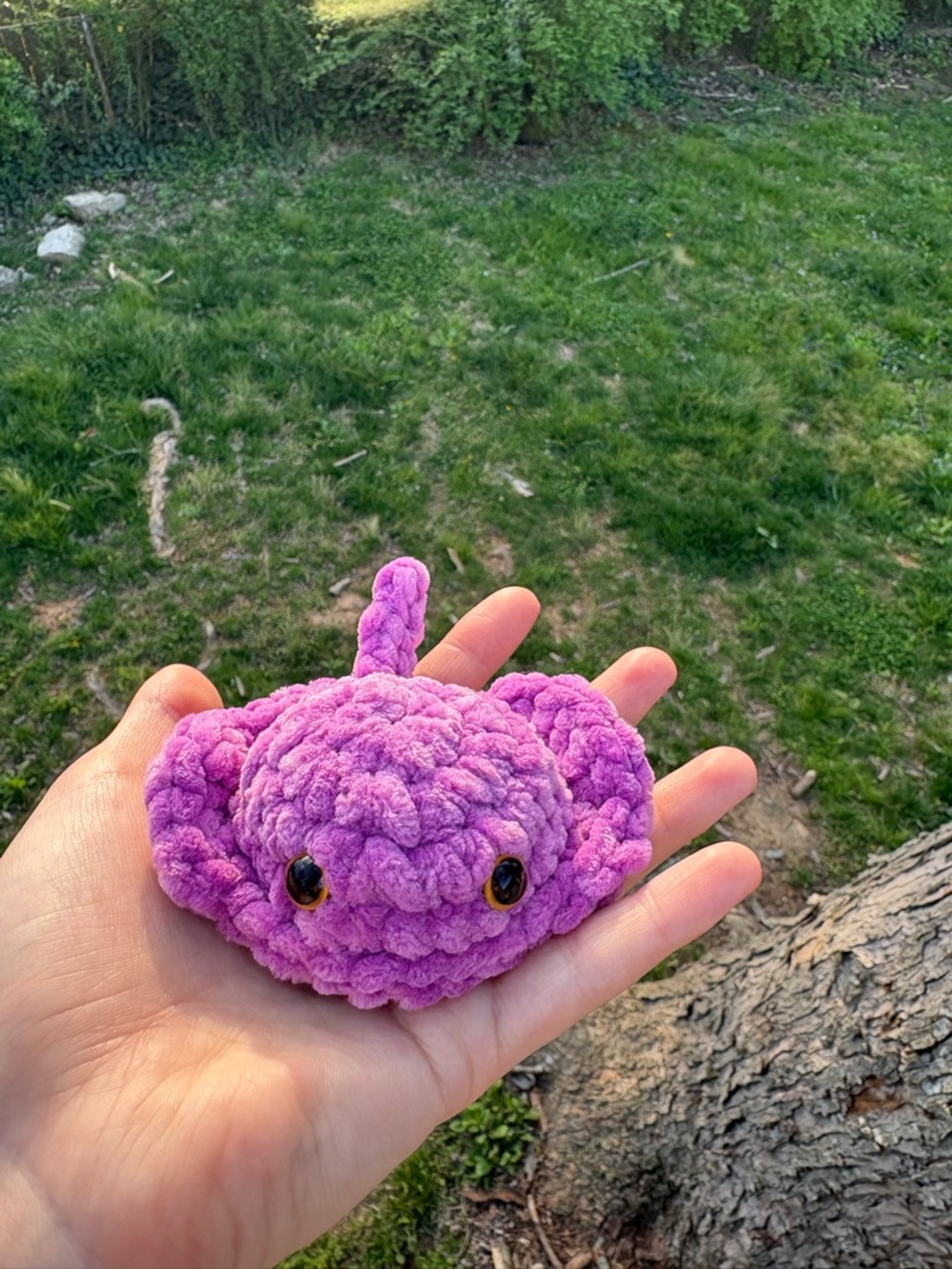 Handmade Plush Fiber Art Ray - Purple Crochet Ocean Buddy - Picture 10 of 11